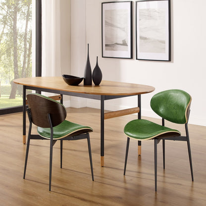 Set of Two Green and Black Upholstered Faux Leather Curved Back Dining Side Chairs