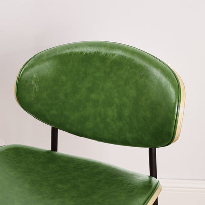 Set of Two Green And Black Upholstered Faux Leather Curved Back Dining Side Chairs