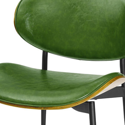 Set of Two Green And Black Upholstered Faux Leather Curved Back Dining Side Chairs