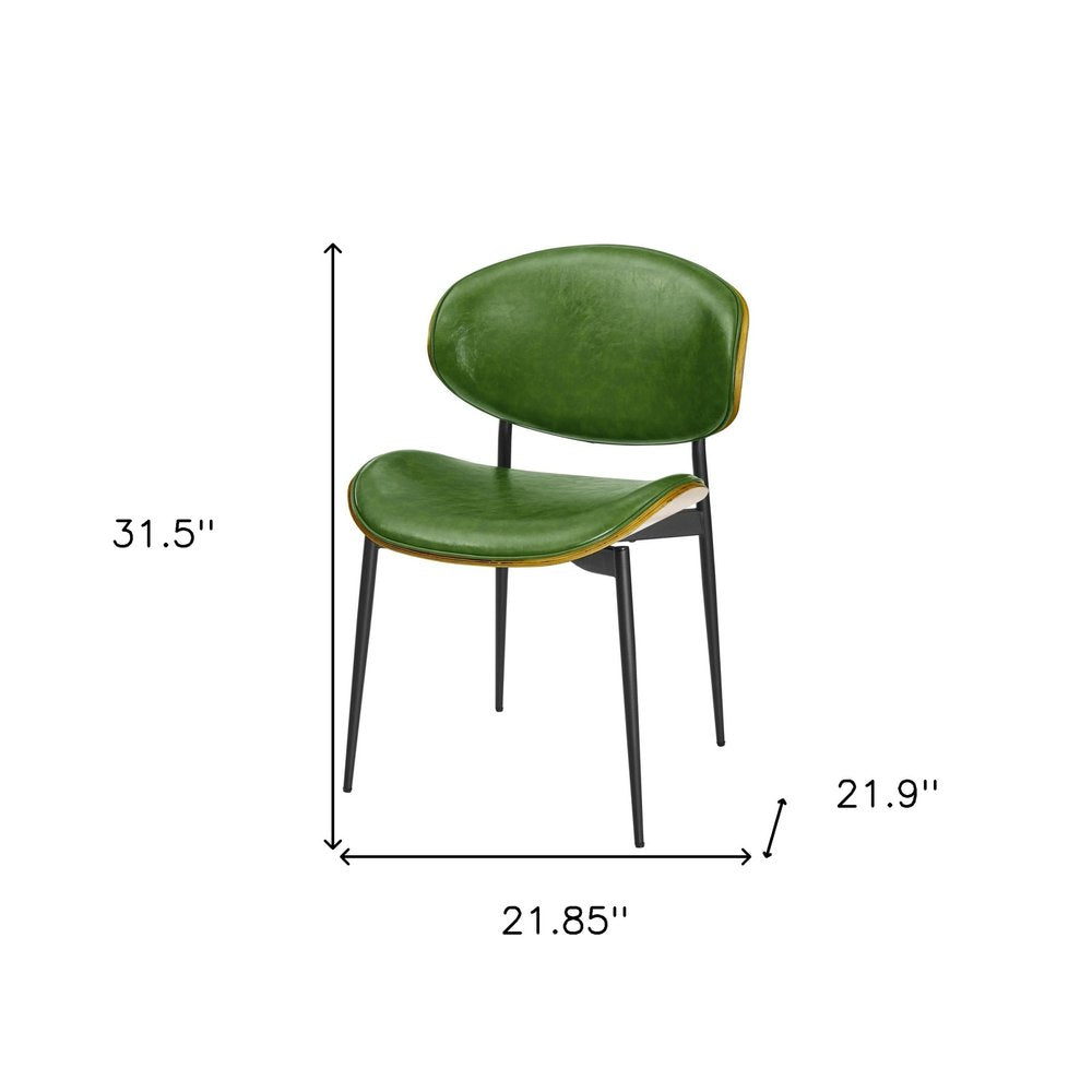 Set of Two Green and Black Upholstered Faux Leather Curved Back Dining Side Chairs
