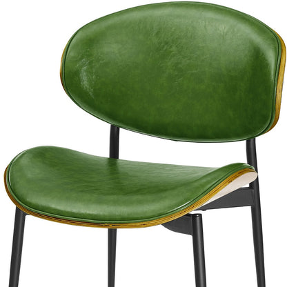 Set of Two Green And Black Upholstered Faux Leather Curved Back Dining Side Chairs