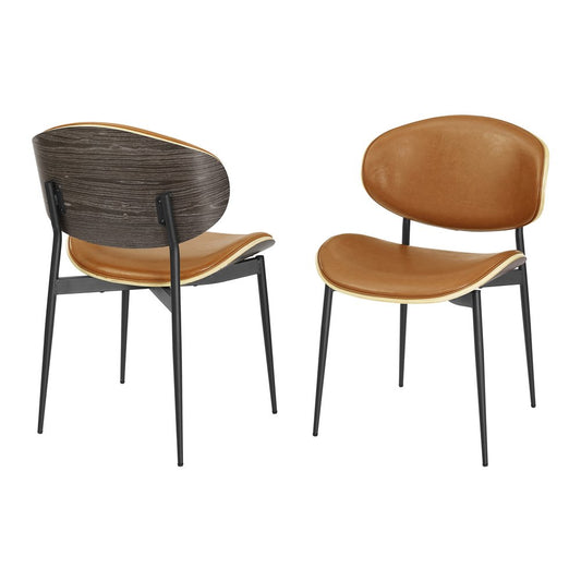 Set of Two Brown and Black Upholstered Faux Leather Curved Back Dining Side Chairs