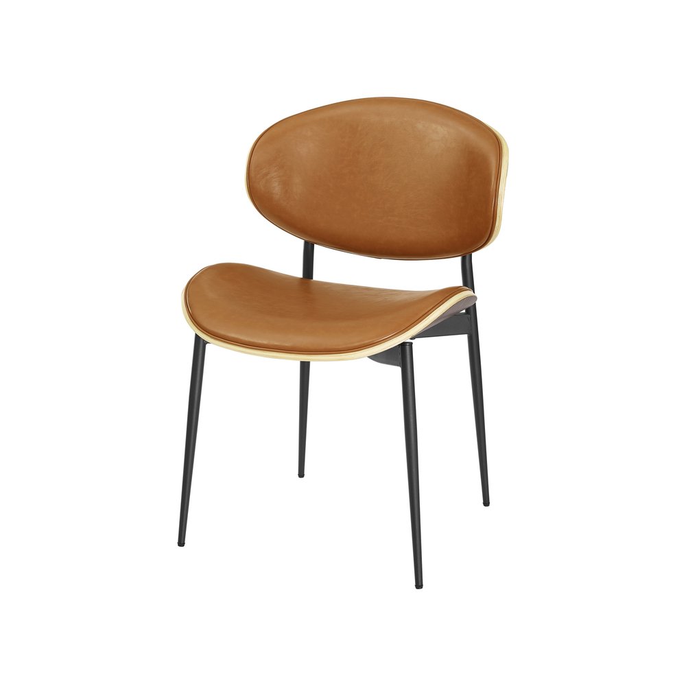 Set of Two Brown and Black Upholstered Faux Leather Curved Back Dining Side Chairs