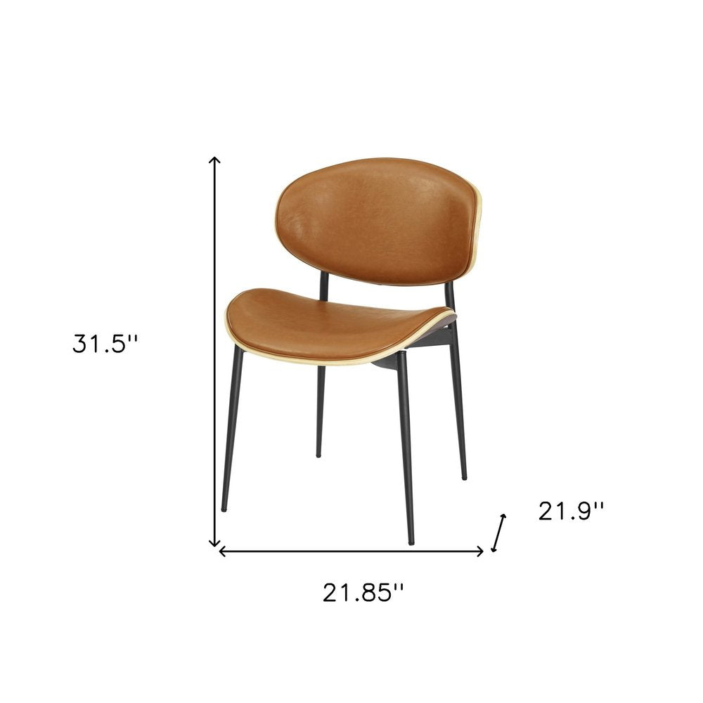Set of Two Brown and Black Upholstered Faux Leather Curved Back Dining Side Chairs