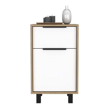 28" White And Natural Wood One Drawer Nightstand