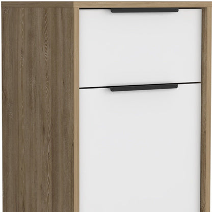28" White And Natural Wood One Drawer Nightstand