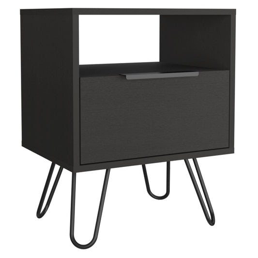 22" Black Faux Wood Nightstand With Storage