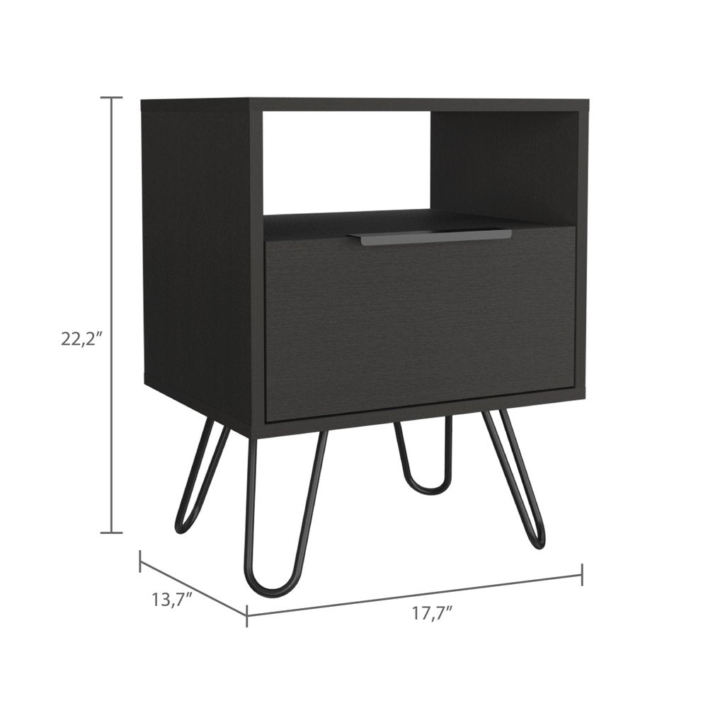 22" Black Wood Nightstand