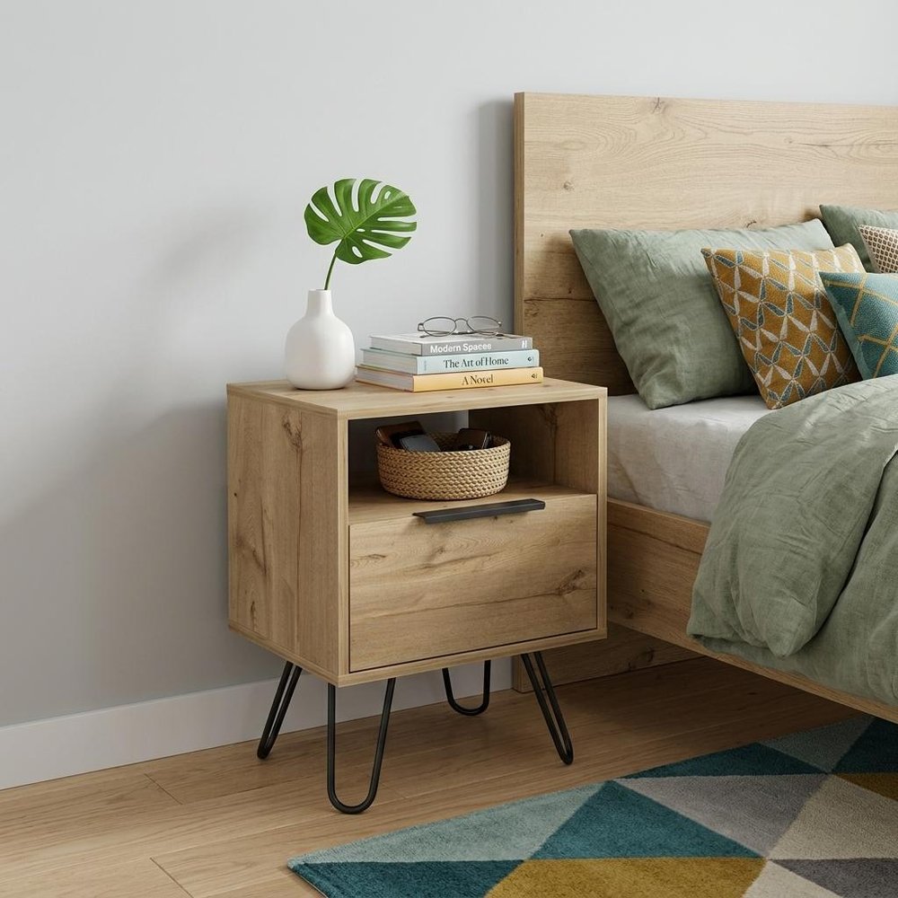 22" Beige Wood Nightstand
