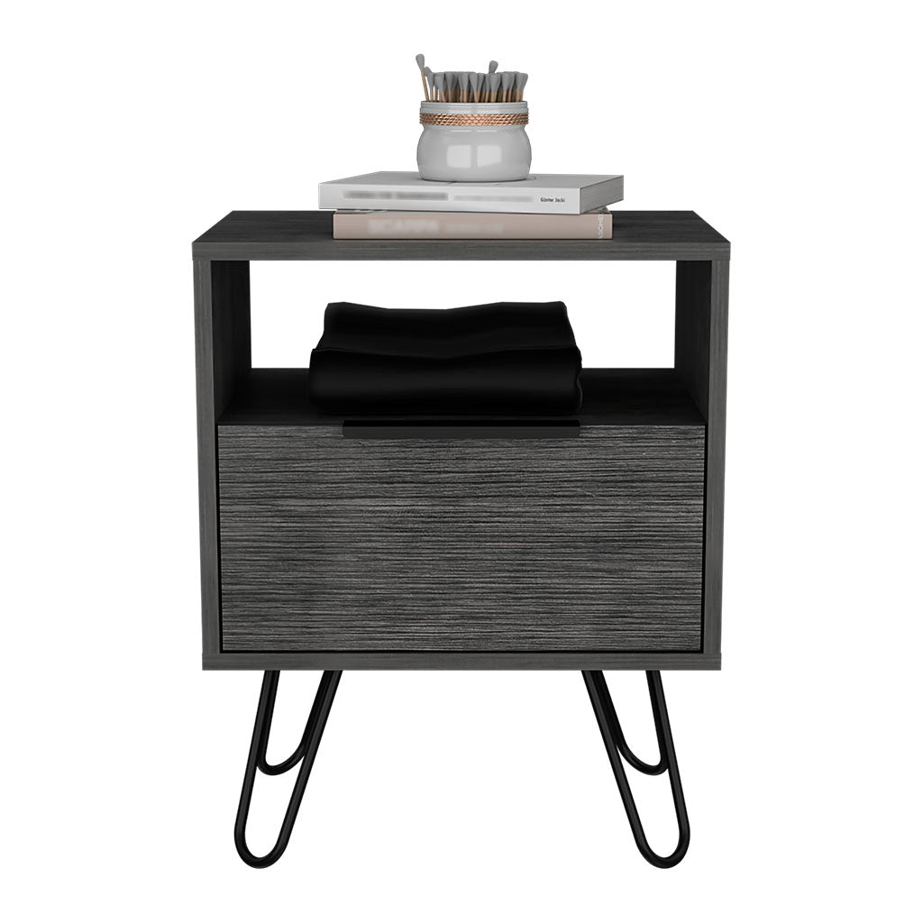 22" Gray Faux Wood Nightstand With Storage