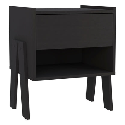 22" Black One Drawer Faux Wood Nightstand