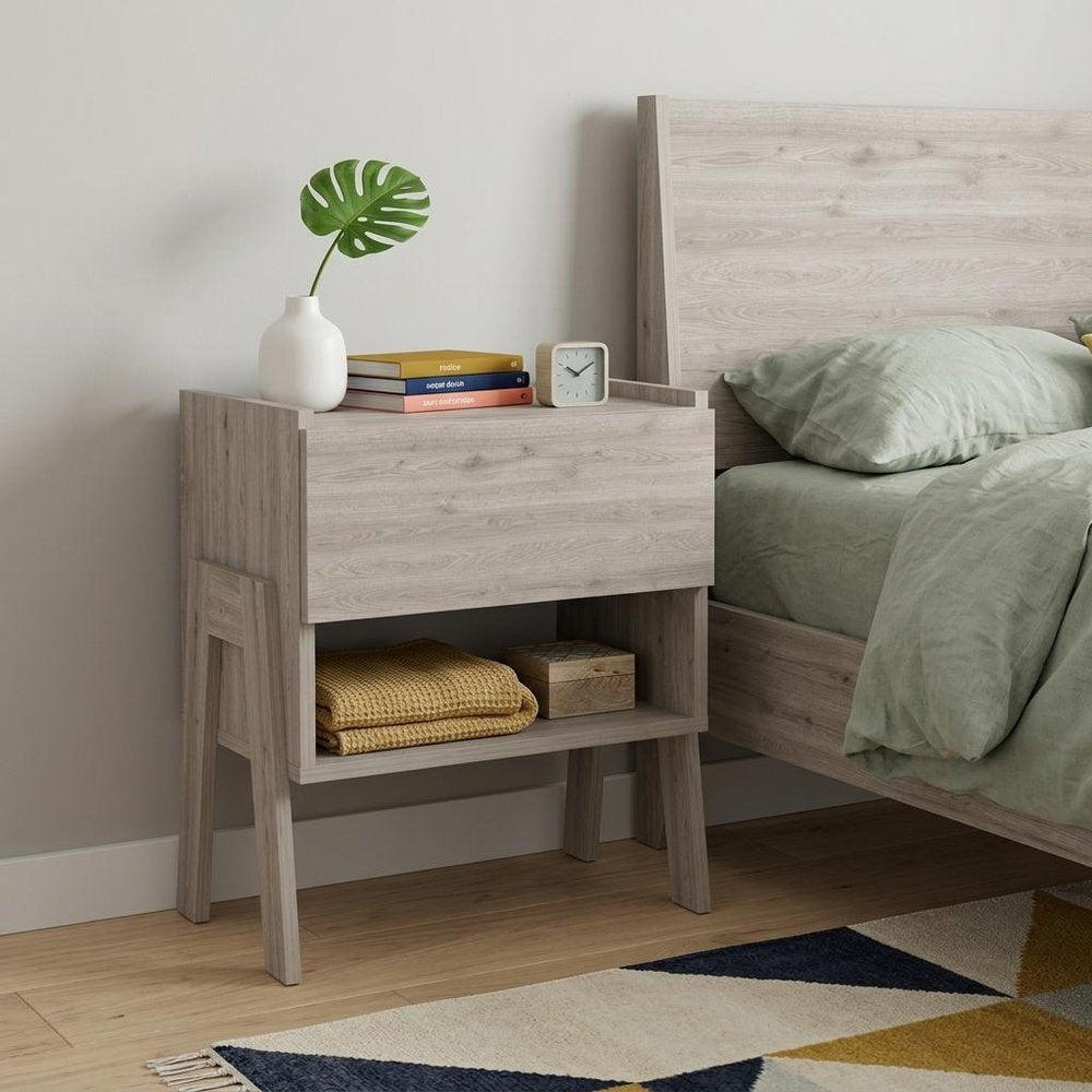 22" Gray Wood One Drawer Nightstand
