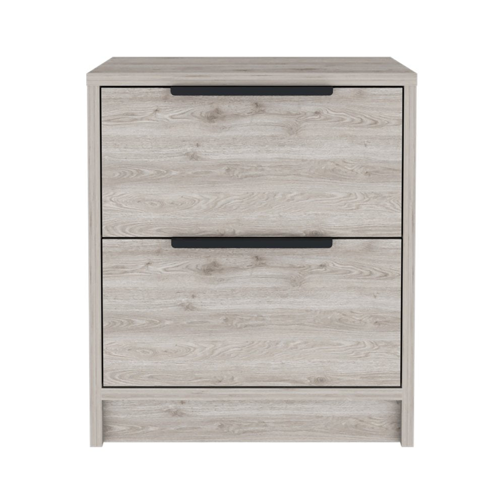 19" Gray Wood Two Drawer Nightstand