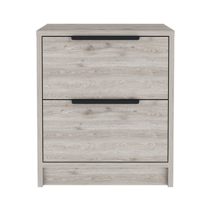 19" Gray Wood Two Drawer Nightstand