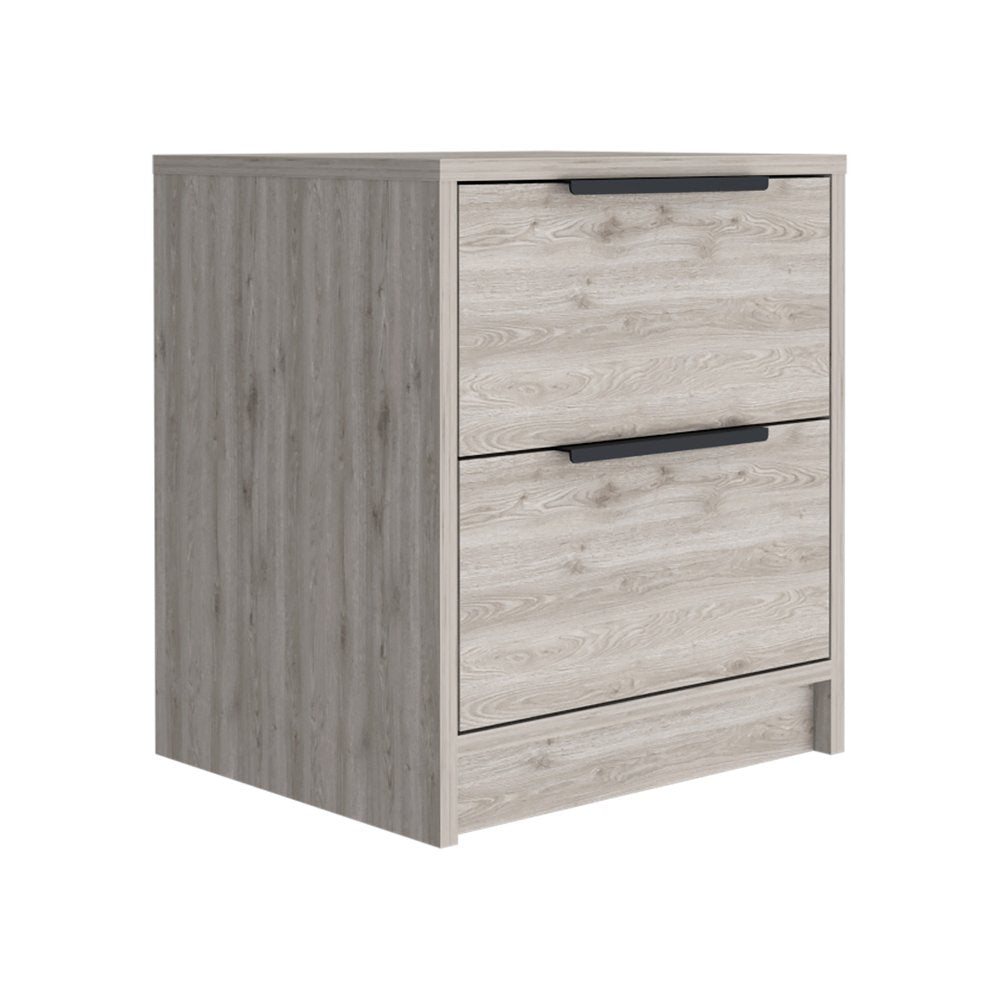 19" Gray Wood Two Drawer Nightstand