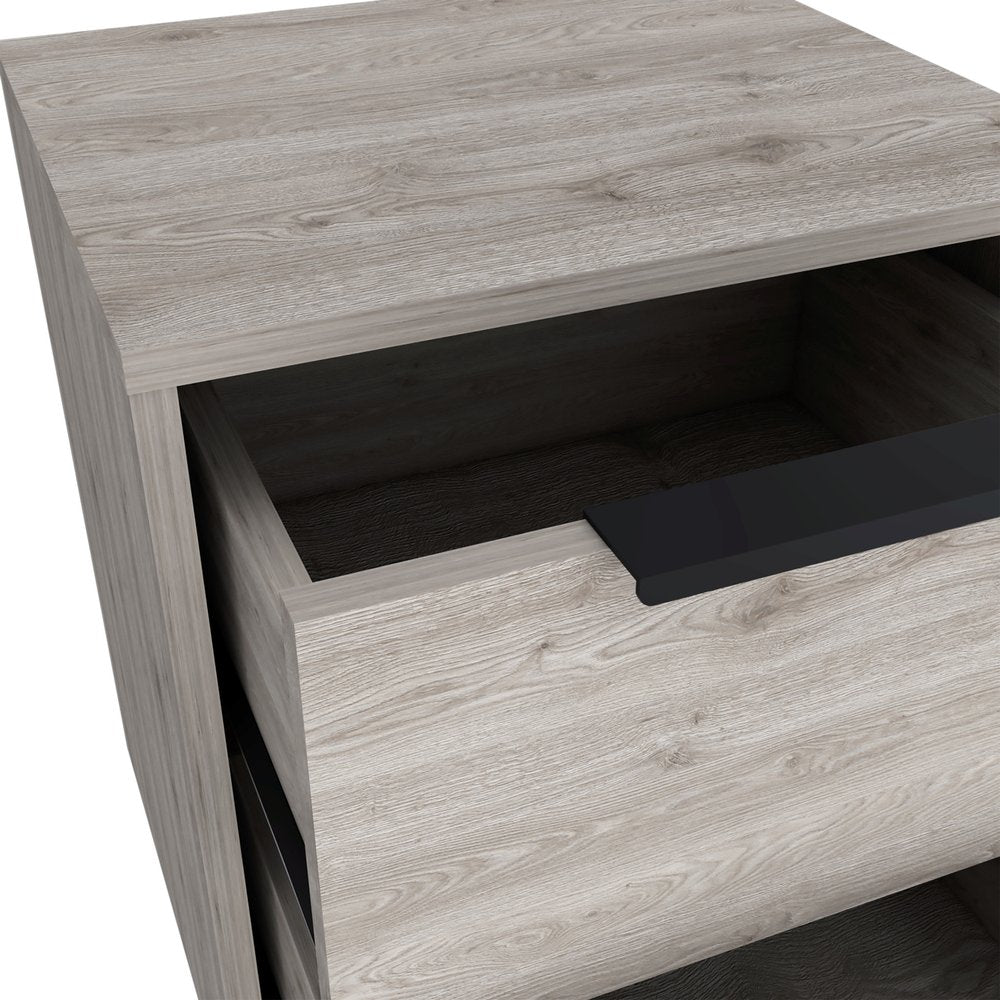 19" Gray Wood Two Drawer Nightstand
