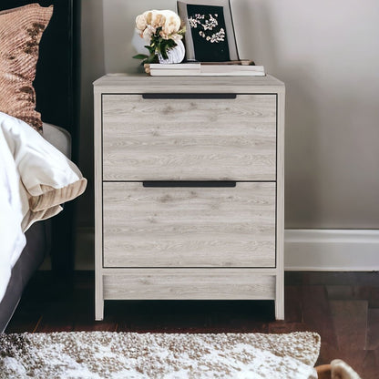 19" Gray Wood Two Drawer Nightstand