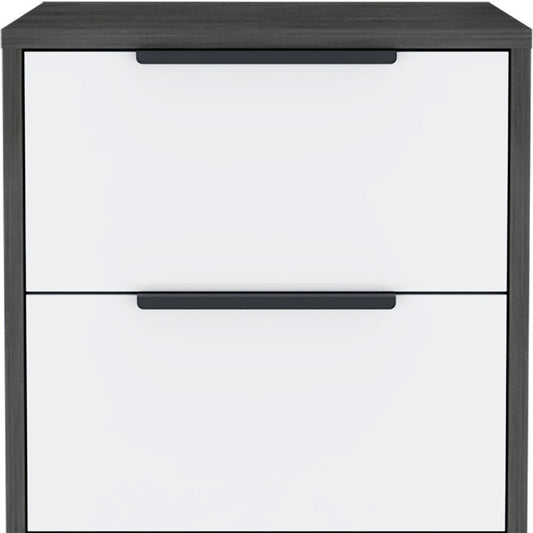 19" Gray Wood Two Drawer Nightstand