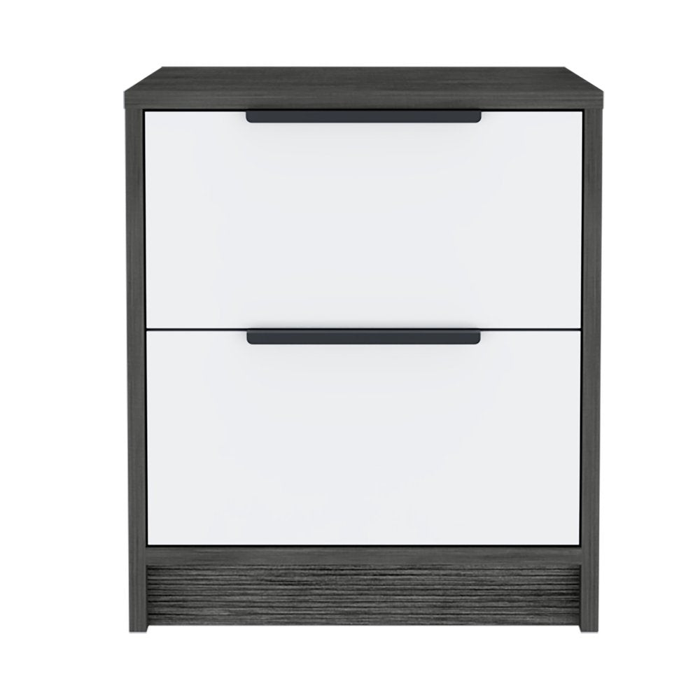 19" Gray Wood Two Drawer Nightstand