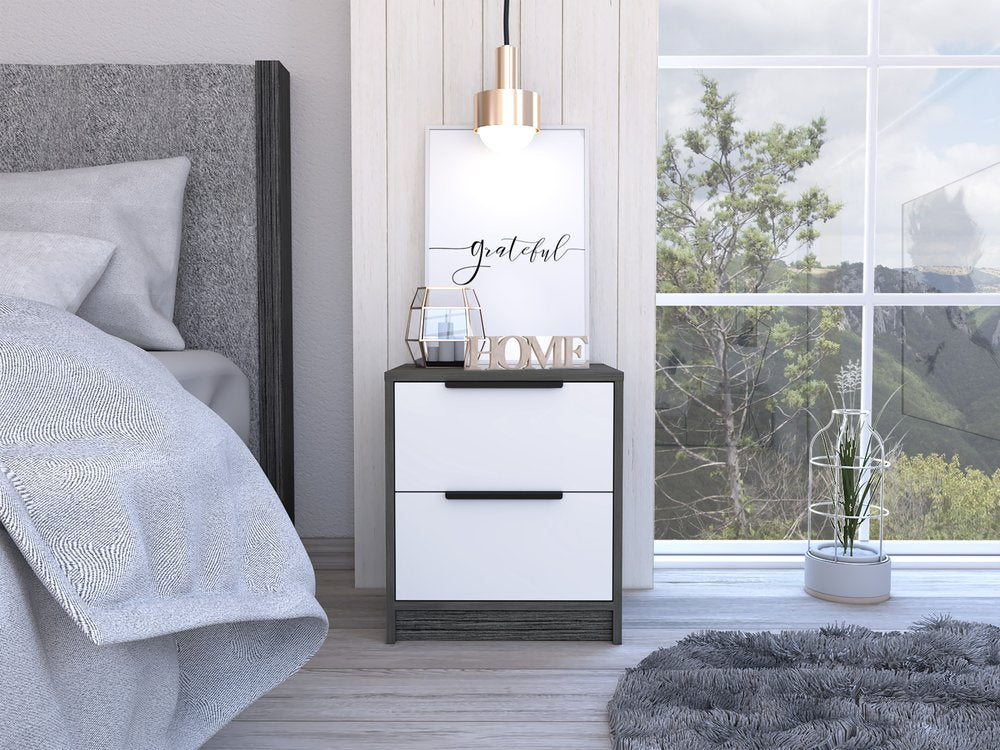 19" Gray Wood Two Drawer Nightstand