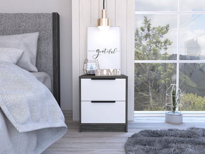 19" Gray Wood Two Drawer Nightstand