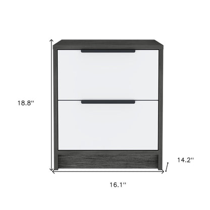 19" Gray Wood Two Drawer Nightstand