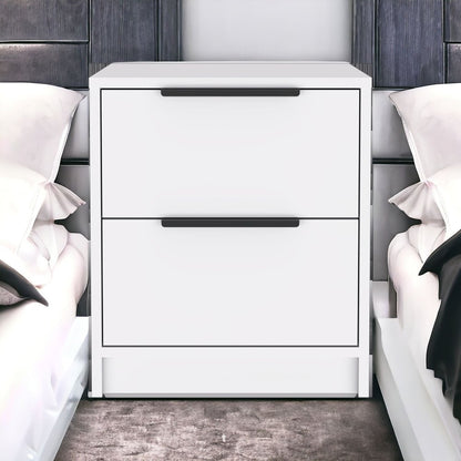 19" White Wood Two Drawer Nightstand