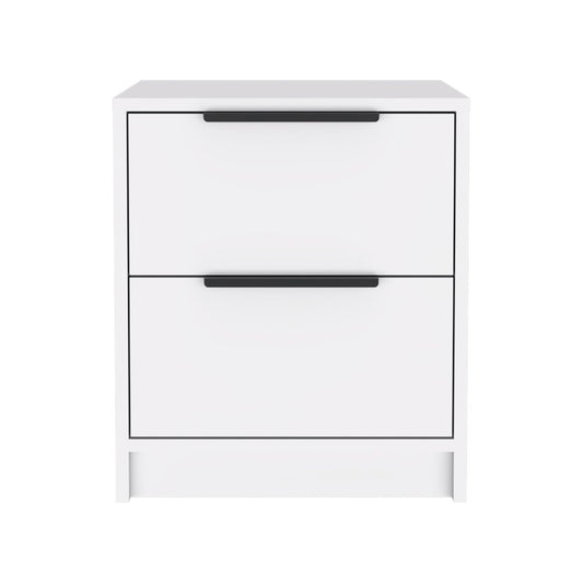 19" White Wood Two Drawer Nightstand
