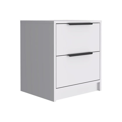 19" White Wood Two Drawer Nightstand