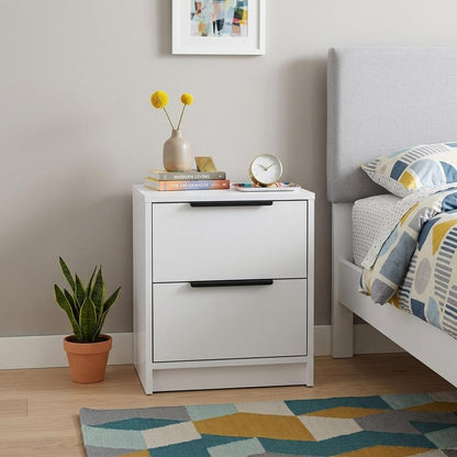 19" White Wood Two Drawer Nightstand