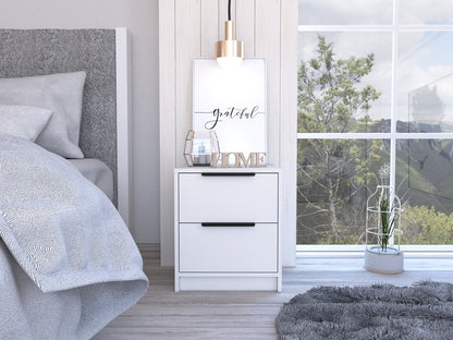 19" White Wood Two Drawer Nightstand