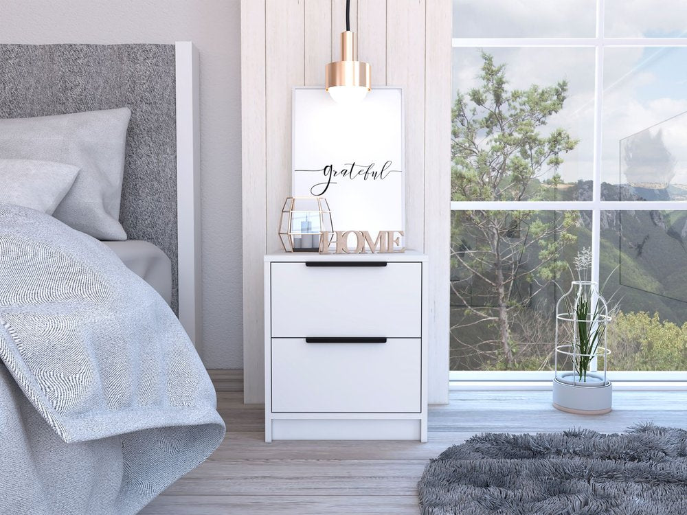 19" White Wood Two Drawer Nightstand