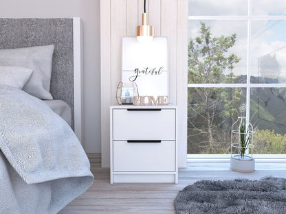 19" White Wood Two Drawer Nightstand