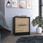 19" Black Wood Two Drawer Nightstand