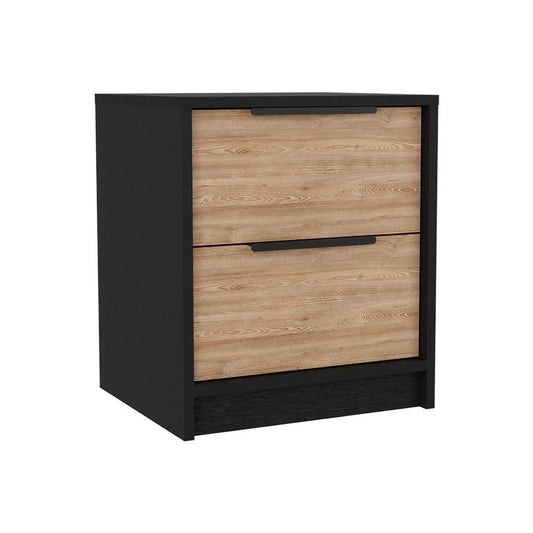 19" Black Wood Two Drawer Nightstand
