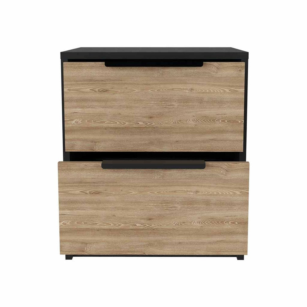 19" Black Wood Two Drawer Nightstand