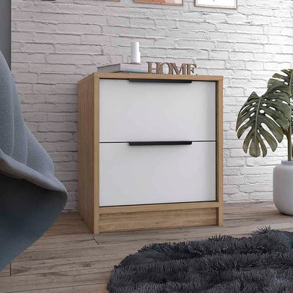 19" White Wood Two Drawer Nightstand
