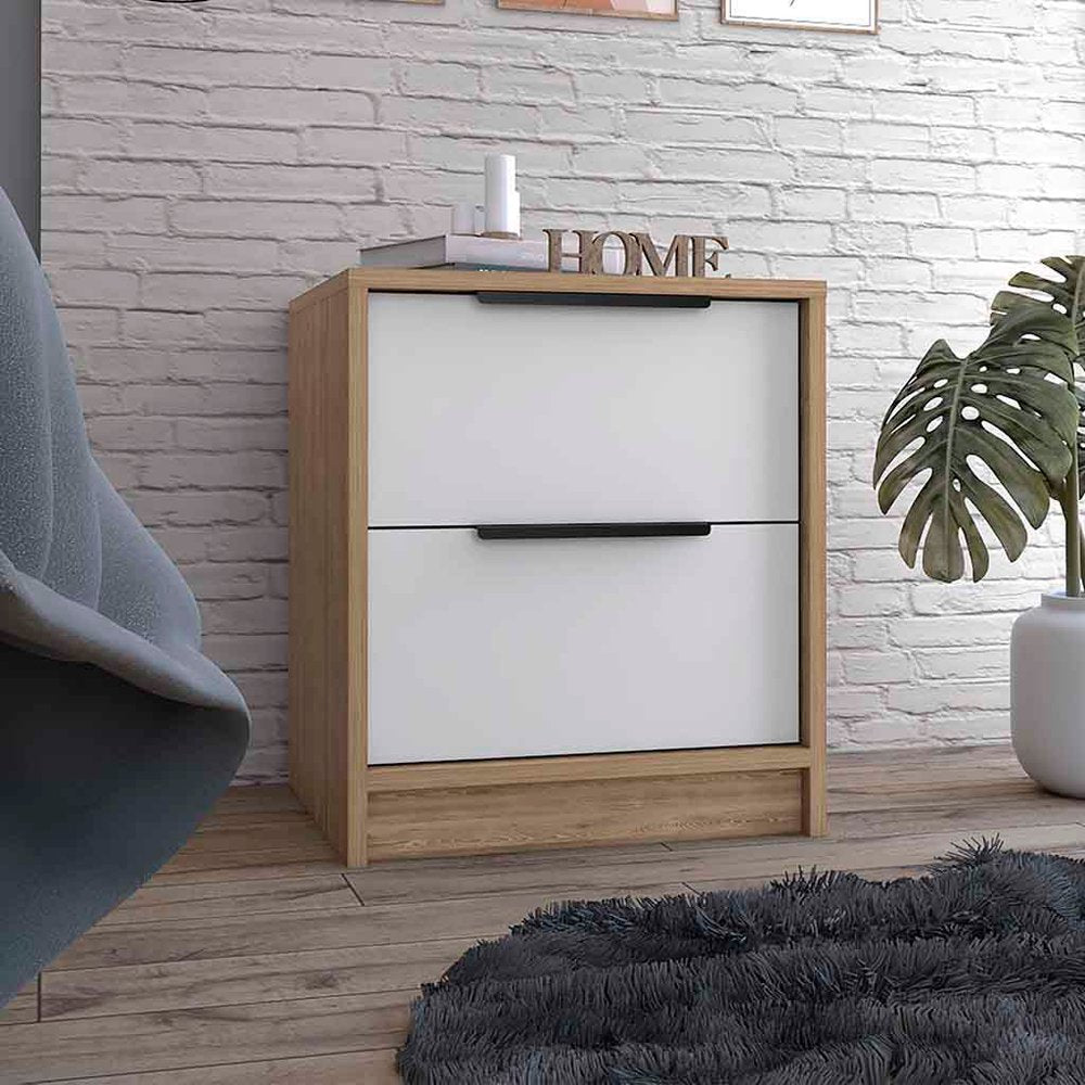 19" White Wood Two Drawer Nightstand