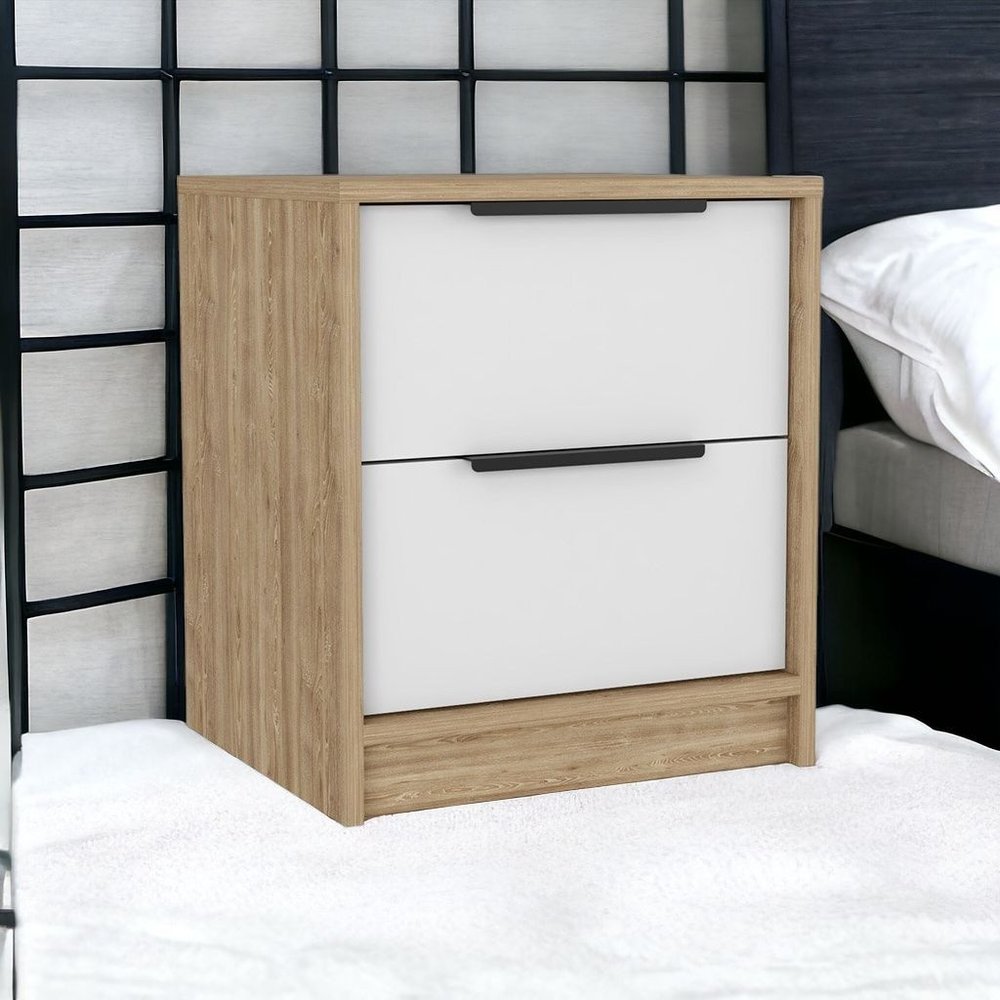 19" White Wood Two Drawer Nightstand