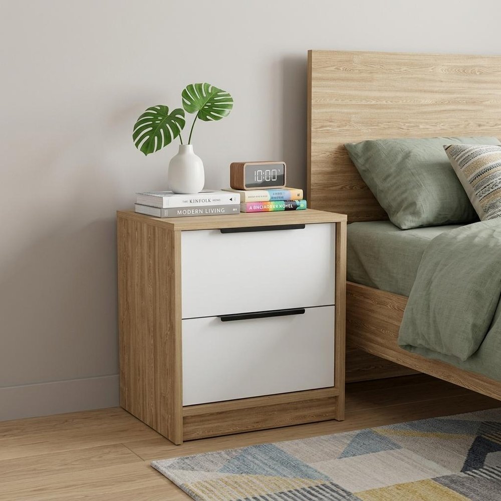 19" White Wood Two Drawer Nightstand