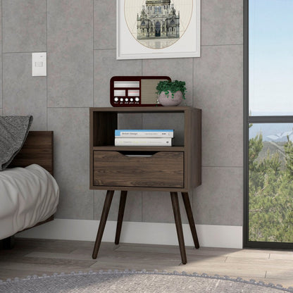 25" Brown Wood One Drawer Nightstand