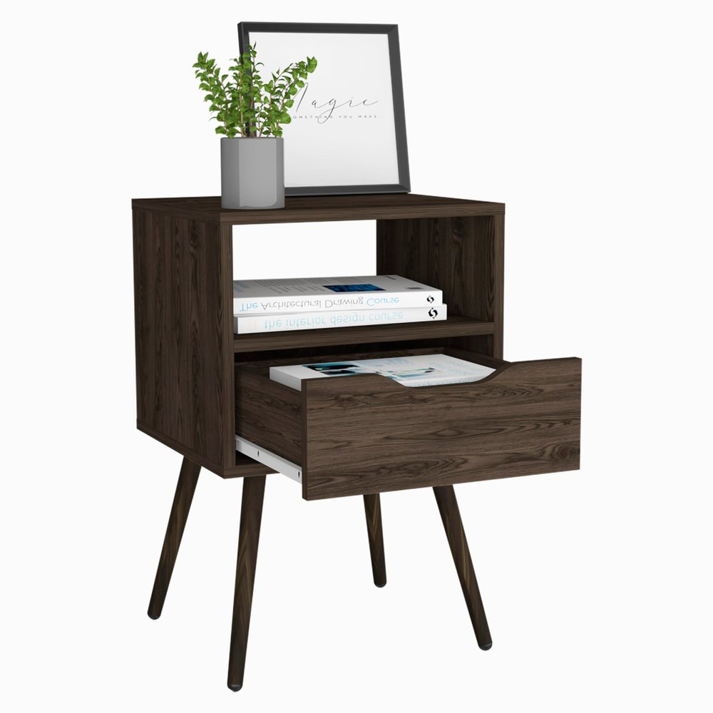 25" Brown Wood One Drawer Nightstand