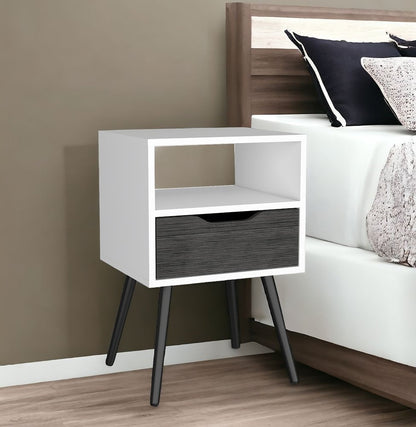 25" Gray Wood One Drawer Nightstand