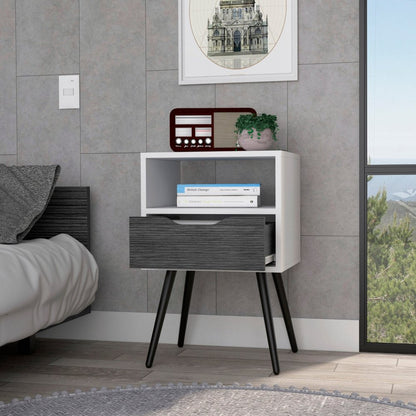 25" Gray Wood One Drawer Nightstand