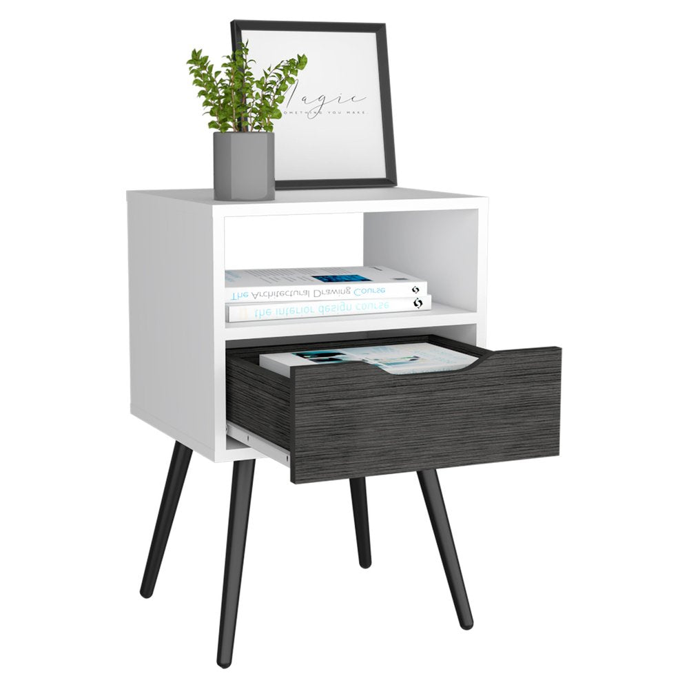 25" Gray Wood One Drawer Nightstand