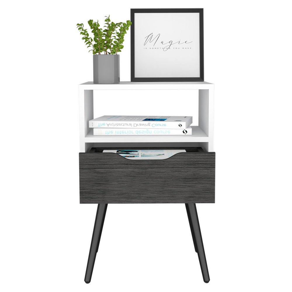 25" Gray Wood One Drawer Nightstand