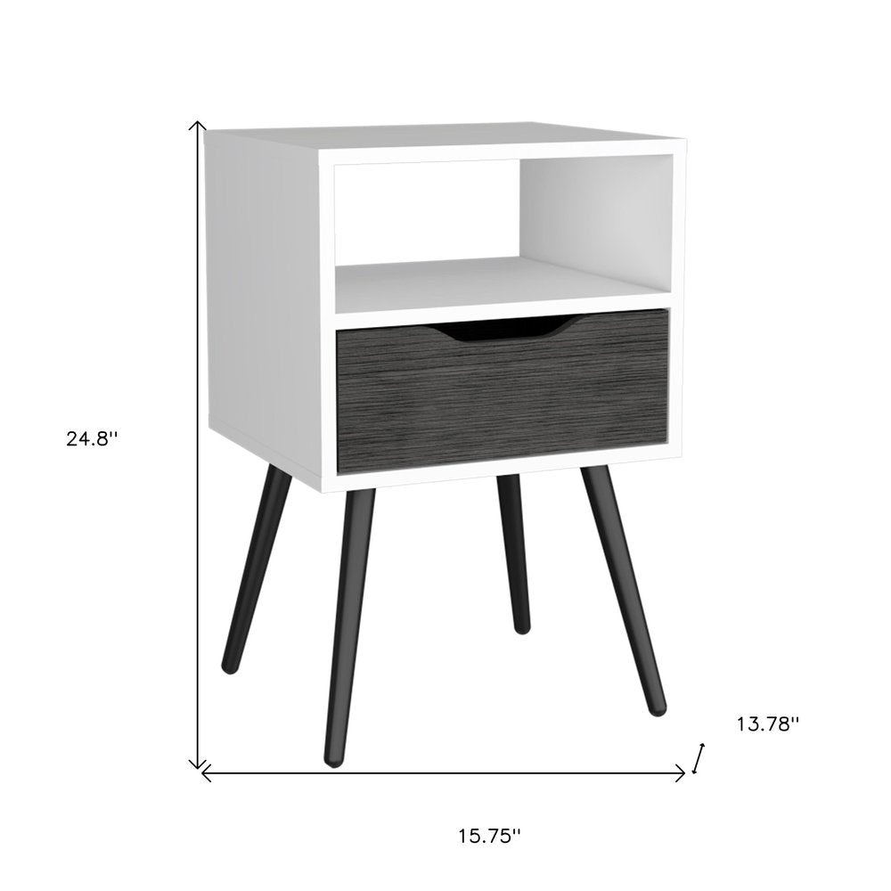 25" Gray Wood One Drawer Nightstand