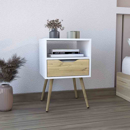 25" White One Drawer Faux Wood Nightstand