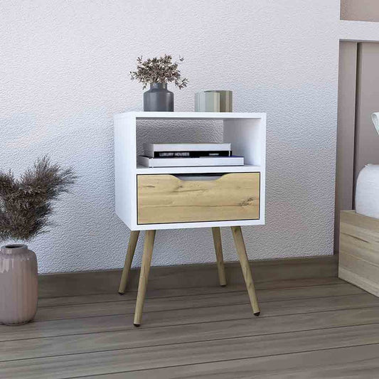 25" White Wood One Drawer Nightstand