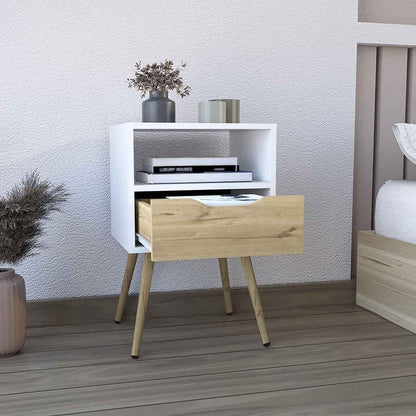 25" White Wood One Drawer Nightstand